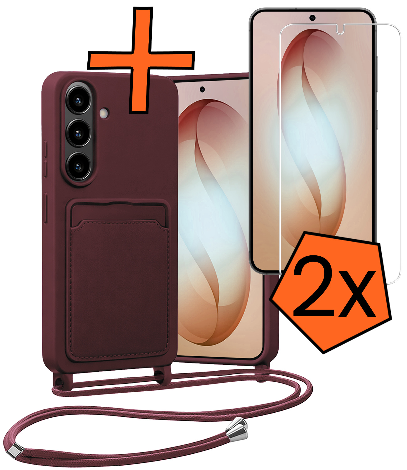 Nomfy Nomfy Samsung Galaxy S26 Plus Hoesje Pashouder met Koord Met 2x Screenprotector - Aubergine