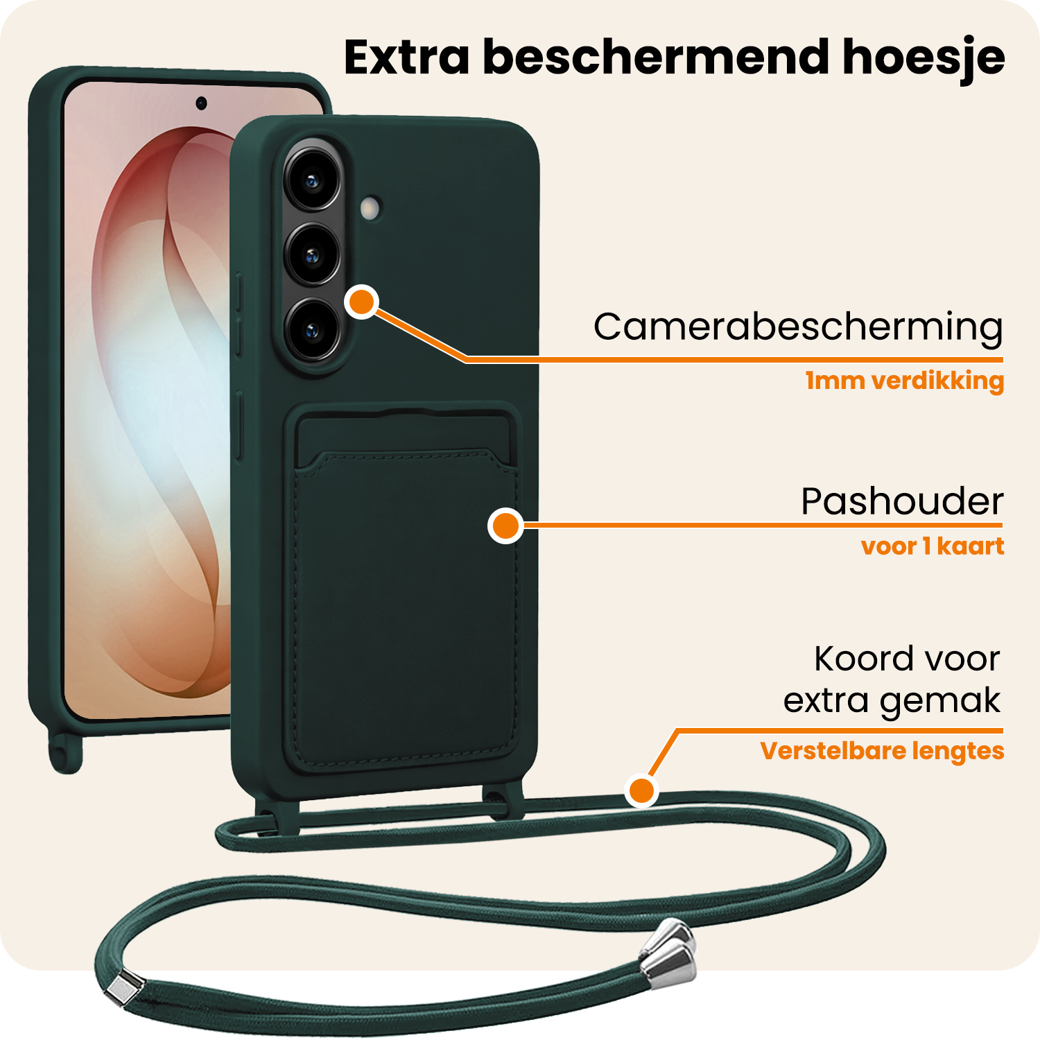 Nomfy Nomfy Samsung Galaxy S26 Plus Hoesje Pashouder met Koord - Donkergroen - 2 PACK