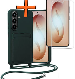 Nomfy Nomfy Samsung Galaxy S26 Plus Hoesje Pashouder met Koord Met Screenprotector - Donkergroen