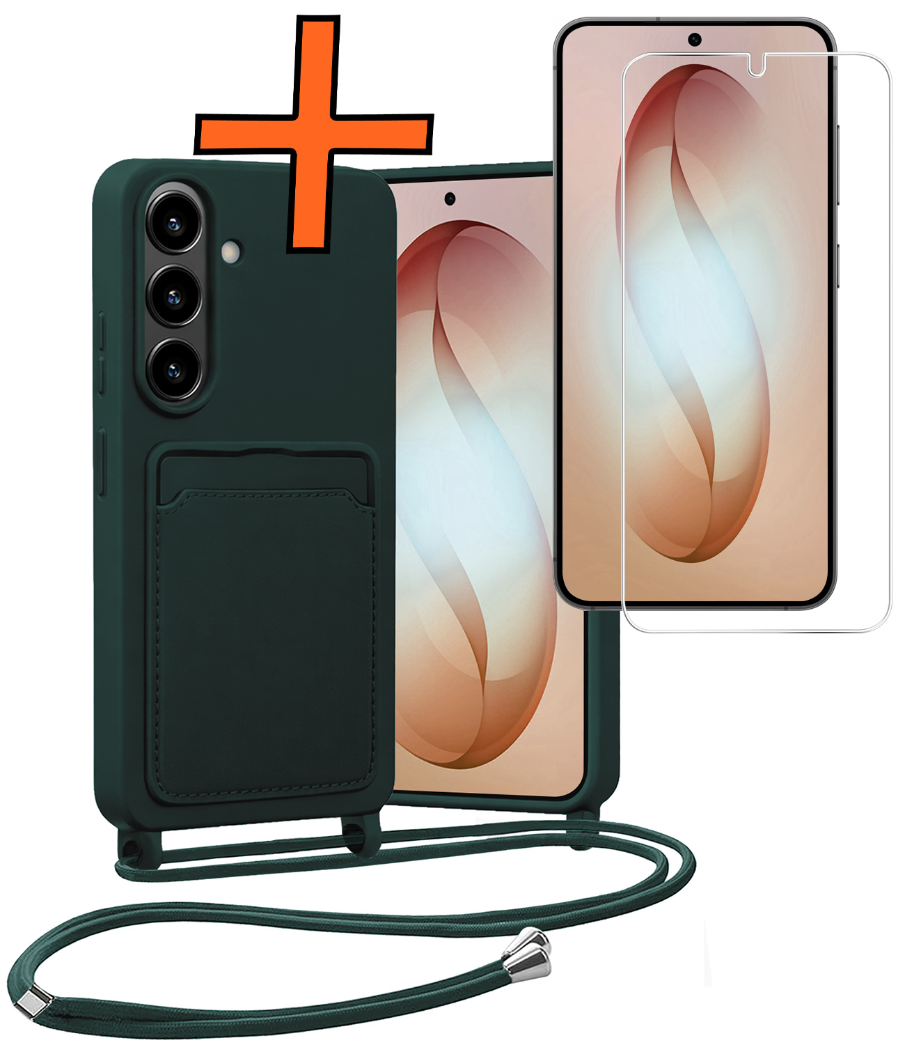 Nomfy Nomfy Samsung Galaxy S26 Plus Hoesje Pashouder met Koord Met Screenprotector - Donkergroen