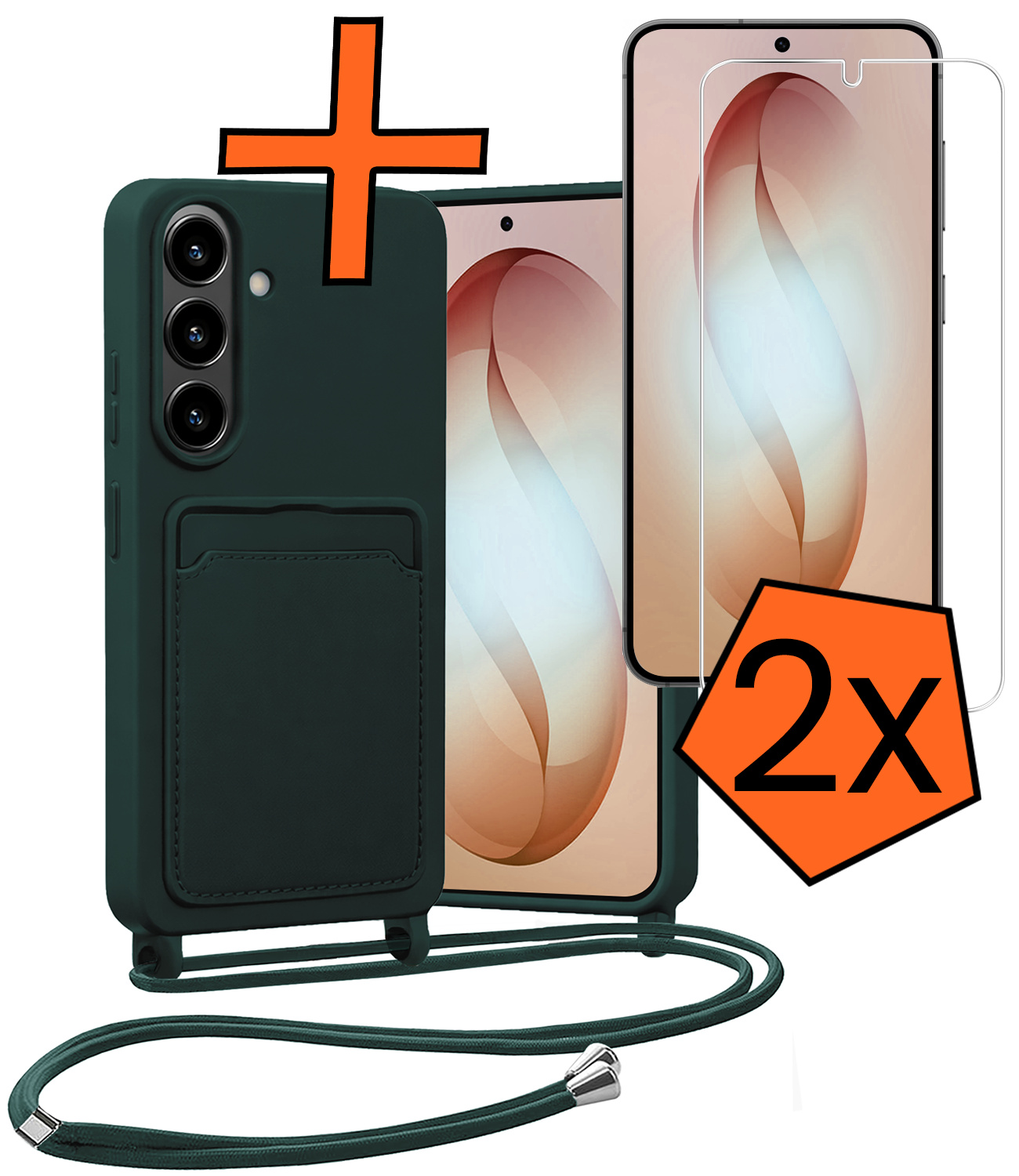 Nomfy Nomfy Samsung Galaxy S26 Plus Hoesje Pashouder met Koord Met 2x Screenprotector - Donkergroen