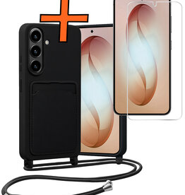 Nomfy Nomfy Samsung Galaxy S26 Plus Hoesje Pashouder met Koord Met Screenprotector - Zwart