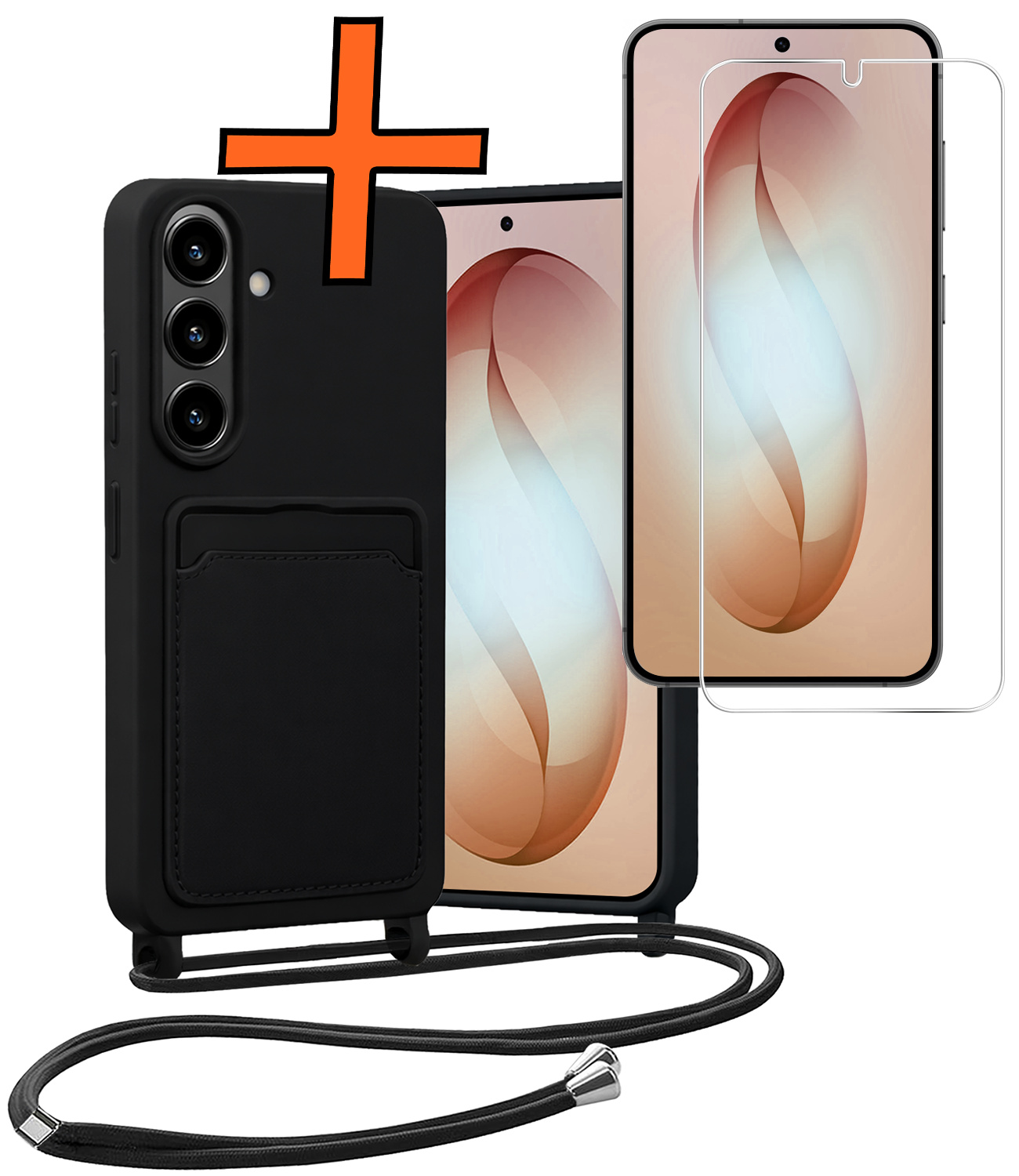 Nomfy Nomfy Samsung Galaxy S26 Plus Hoesje Pashouder met Koord Met Screenprotector - Zwart