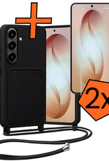 Nomfy Nomfy Samsung Galaxy S26 Plus Hoesje Pashouder met Koord Met 2x Screenprotector - Zwart
