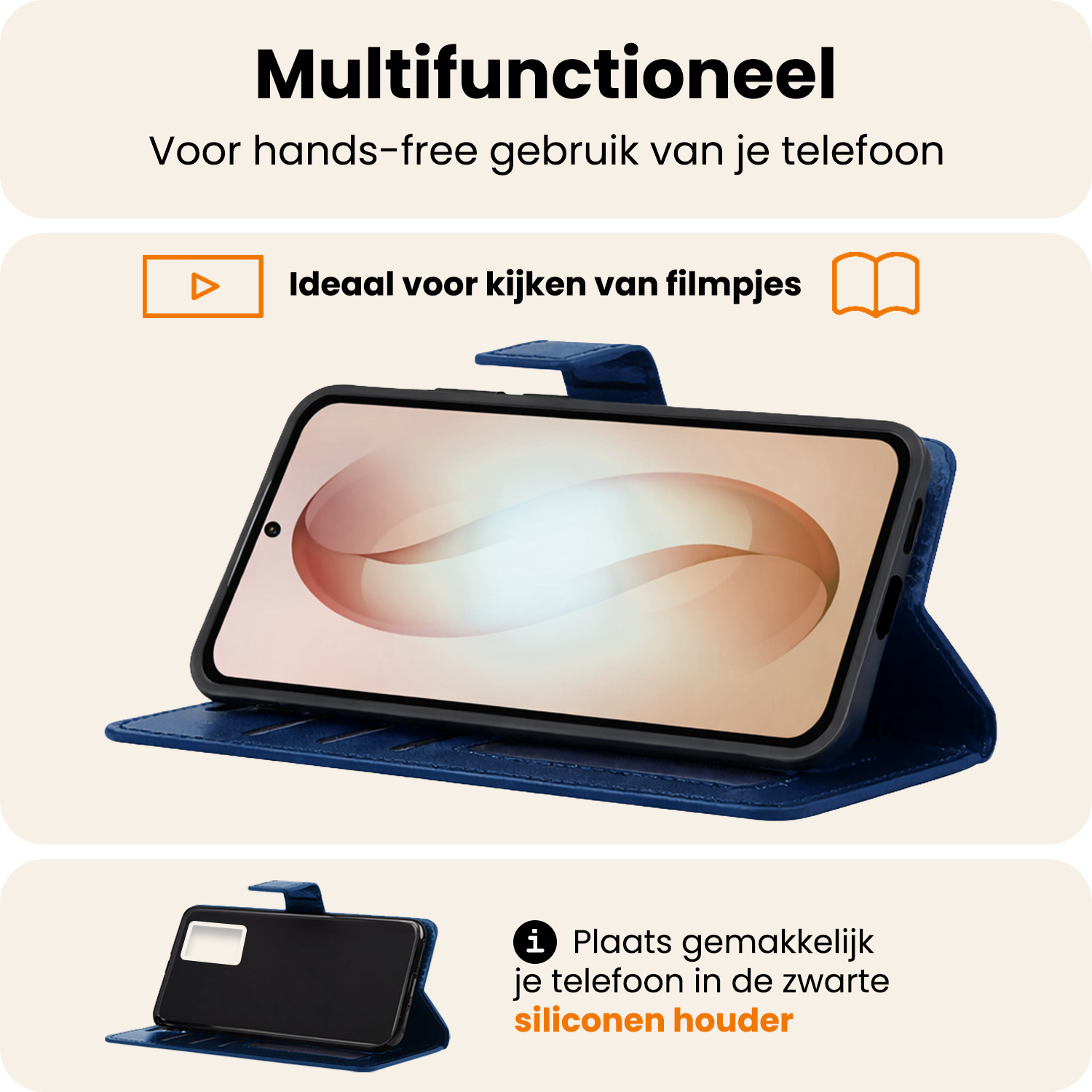 Nomfy Nomfy Samsung Galaxy S26 Plus Hoesje Bookcase Met 2x Screenprotector - Donkerblauw