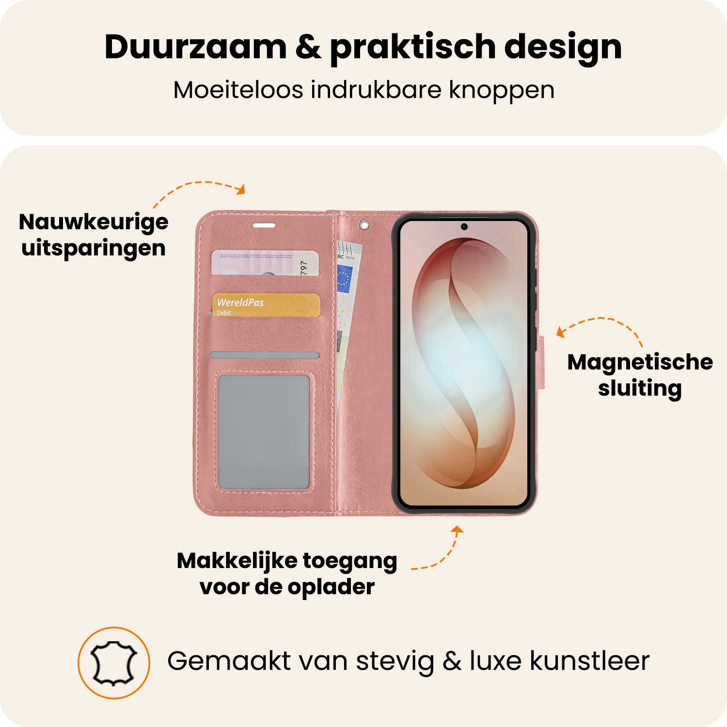 Nomfy Nomfy Samsung Galaxy S26 Plus Hoesje Bookcase Met 2x Screenprotector - Rose Goud