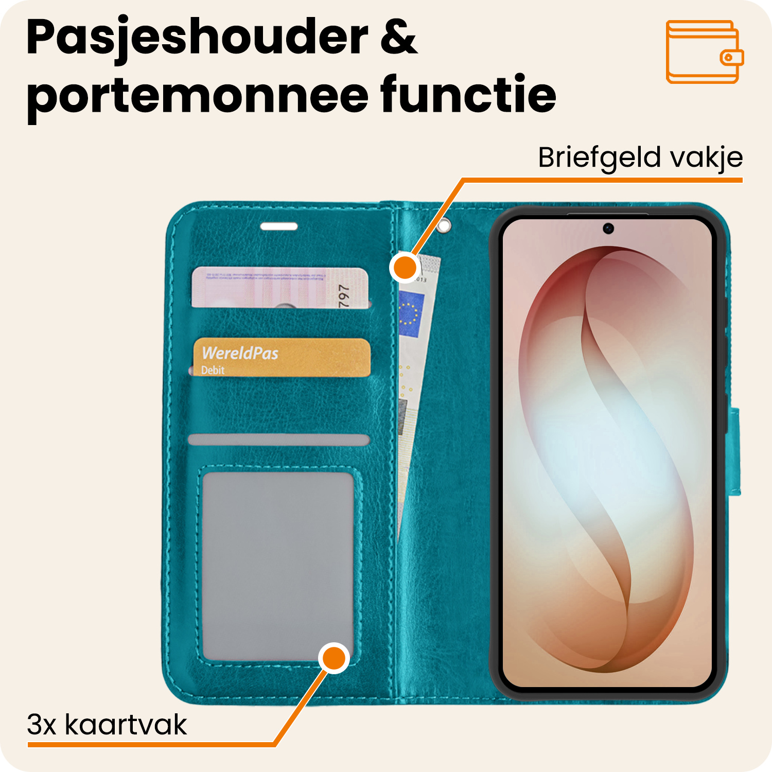 Nomfy Nomfy Samsung Galaxy S26 Plus Hoesje Bookcase Met 2x Screenprotector - Turquoise