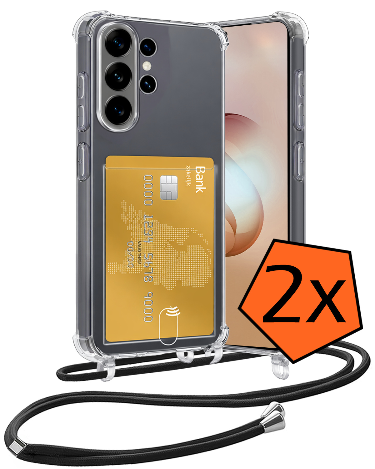 Nomfy Nomfy Samsung Galaxy S26 Ultra Hoesje Pashouder met Koord - 2 PACK