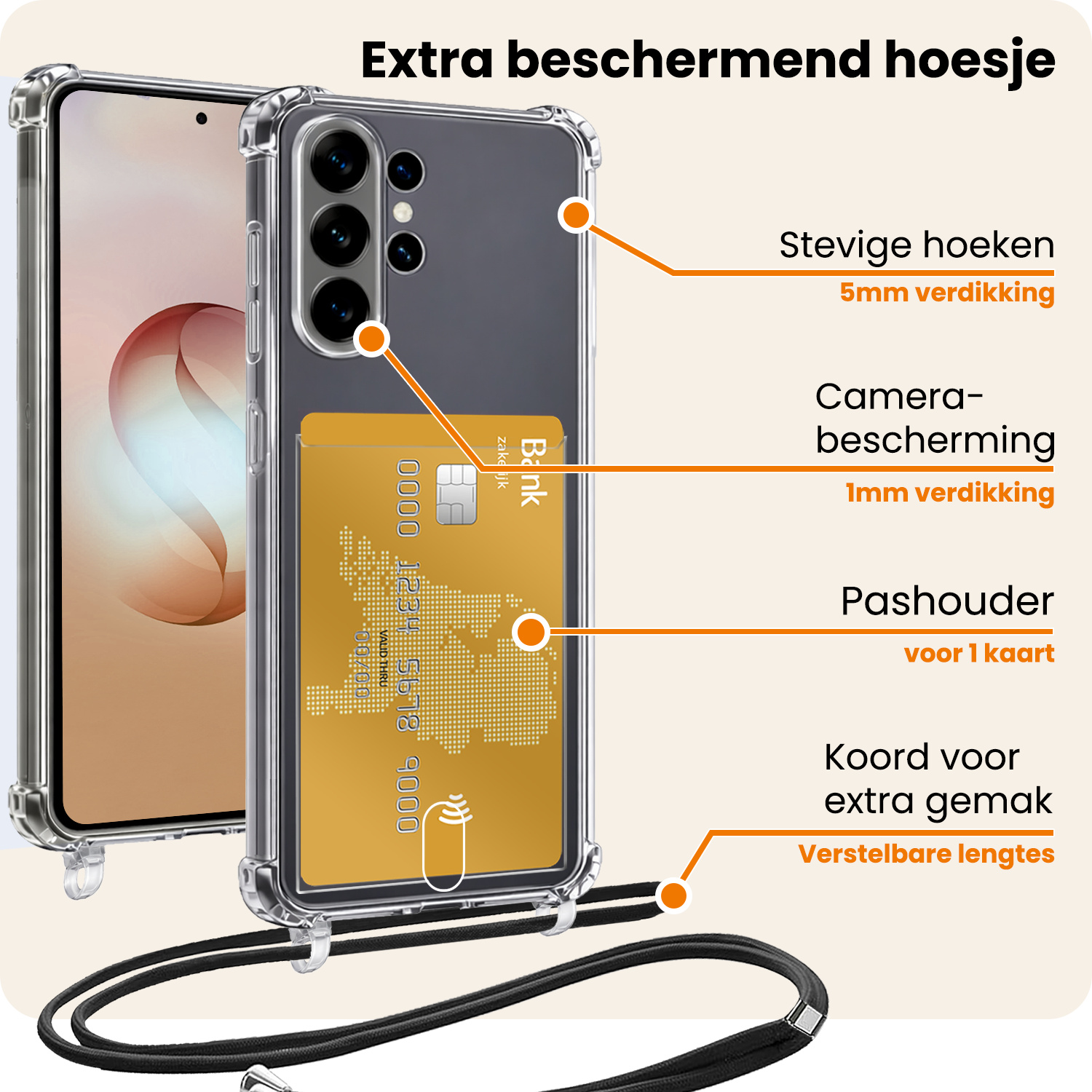 Nomfy Nomfy Samsung Galaxy S26 Ultra Hoesje Pashouder met Koord - 2 PACK