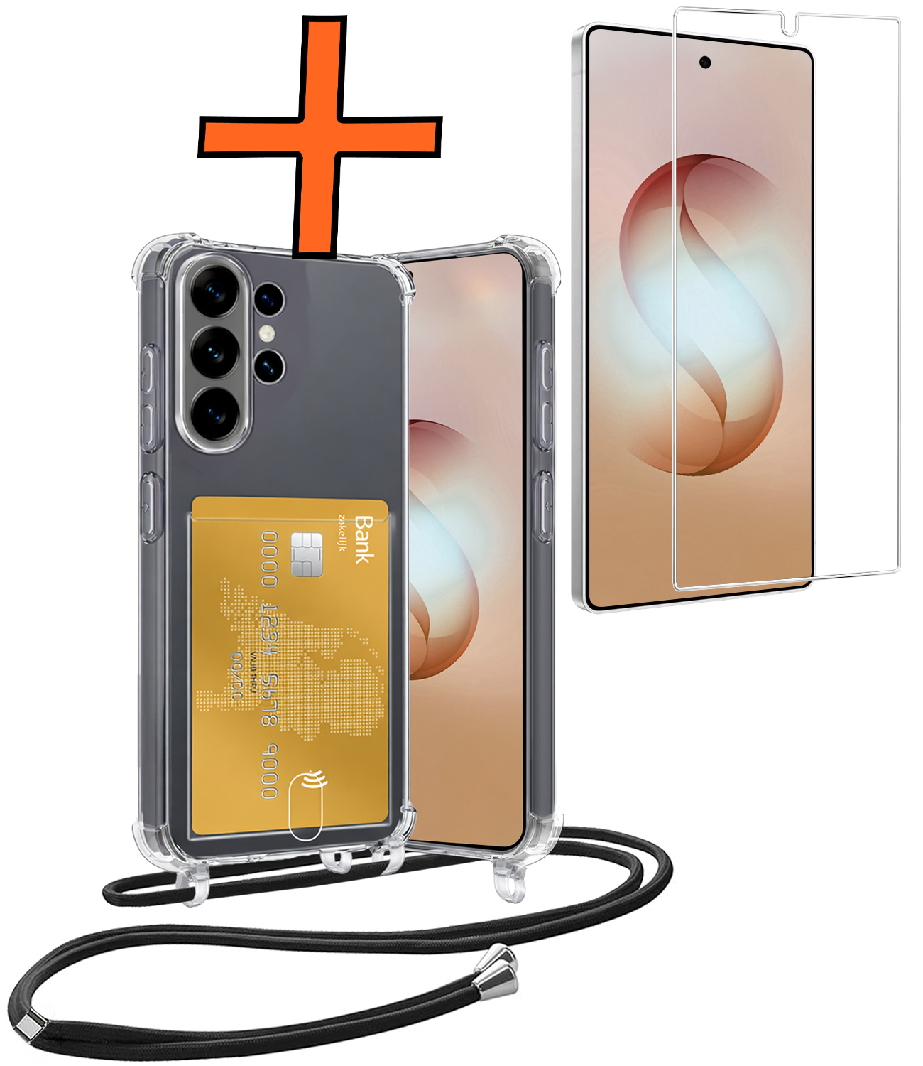 Nomfy Nomfy Samsung Galaxy S26 Ultra Hoesje Pashouder met Koord Met Screenprotector