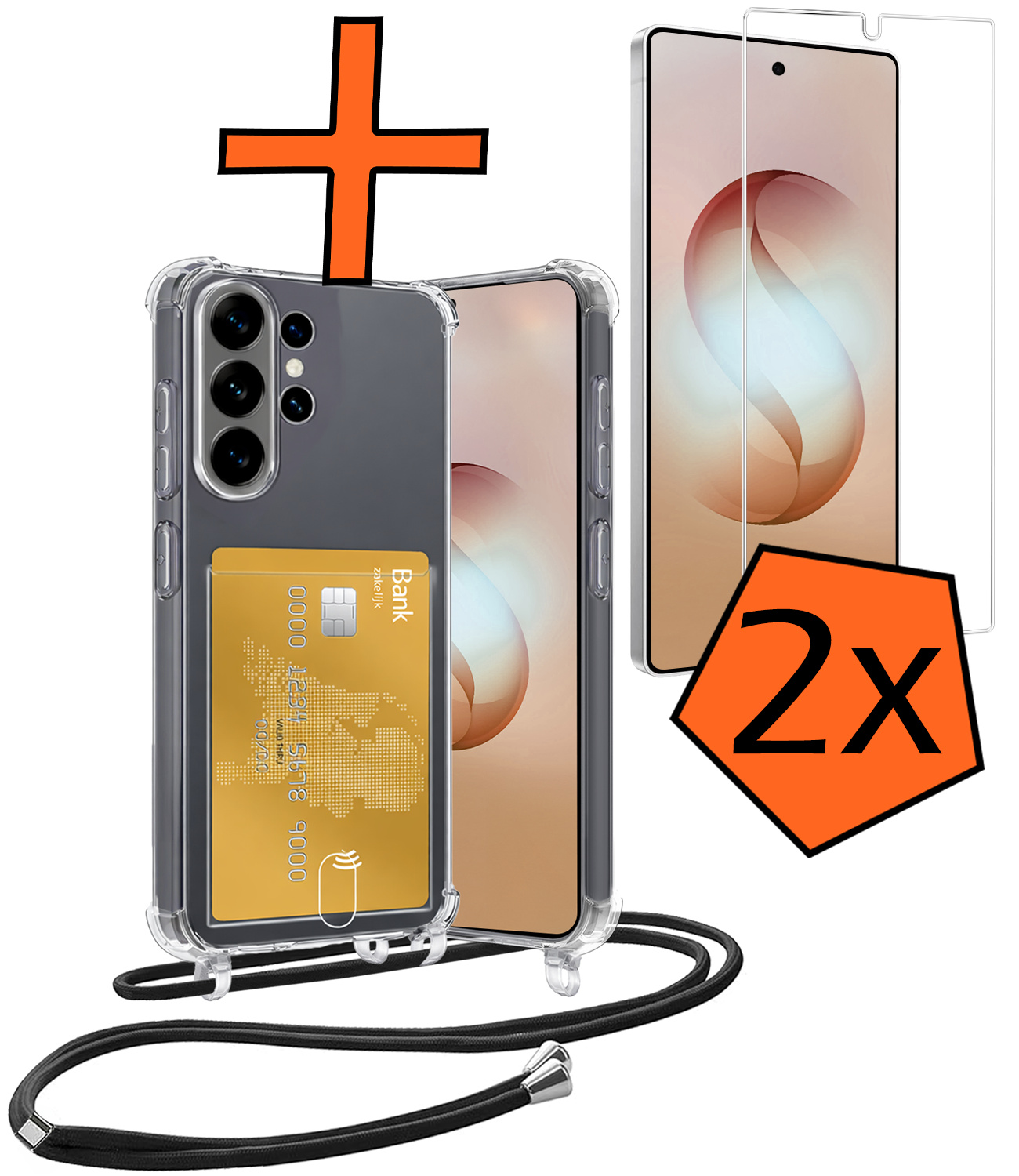 Nomfy Nomfy Samsung Galaxy S26 Ultra Hoesje Pashouder met Koord Met 2x Screenprotector