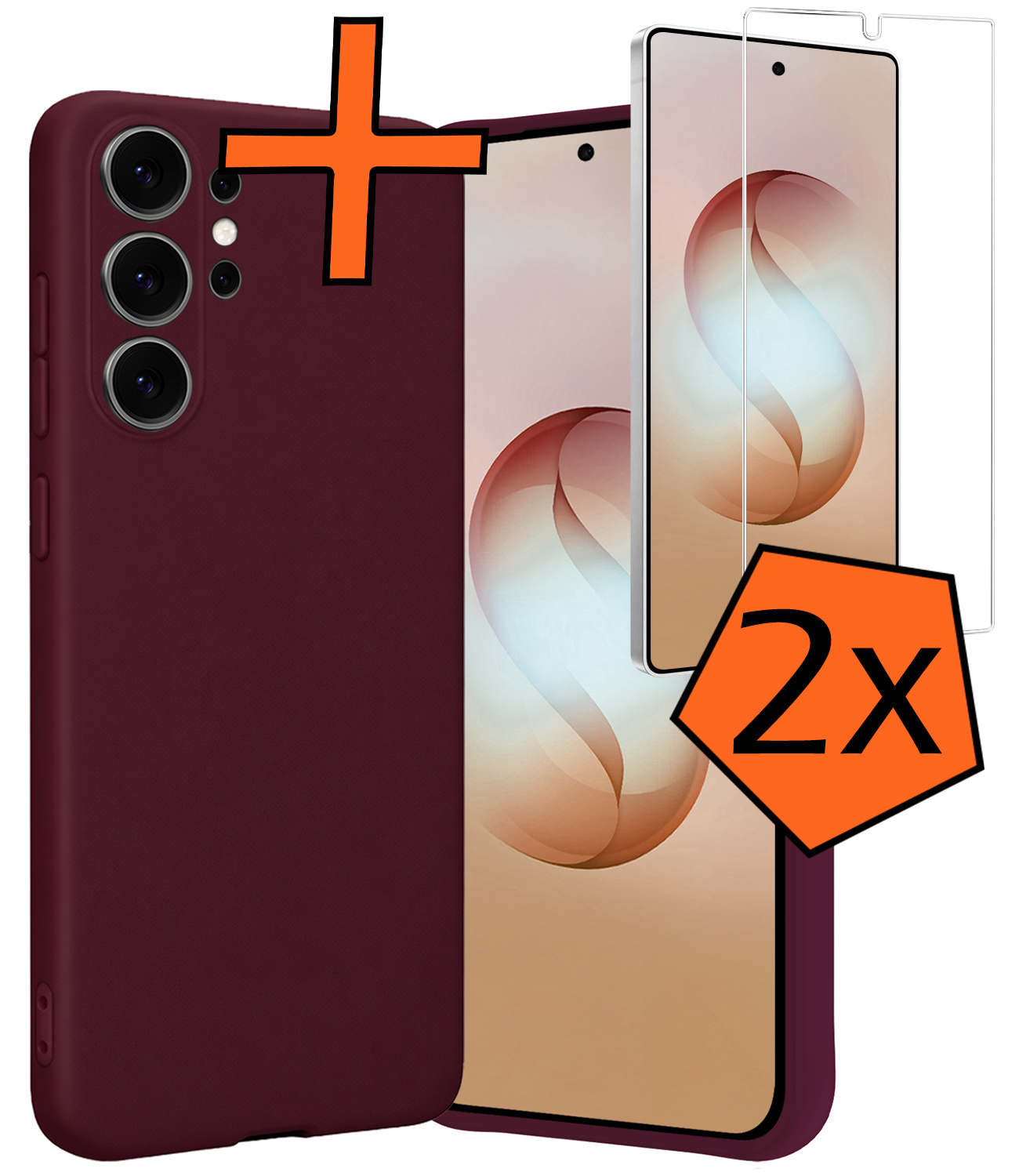 Nomfy Nomfy Samsung Galaxy S26 Ultra Hoesje Siliconen Met 2x Screenprotector - Aubergine