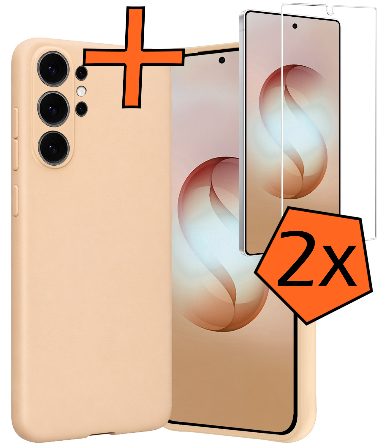 Nomfy Nomfy Samsung Galaxy S26 Ultra Hoesje Siliconen Met 2x Screenprotector - Zand