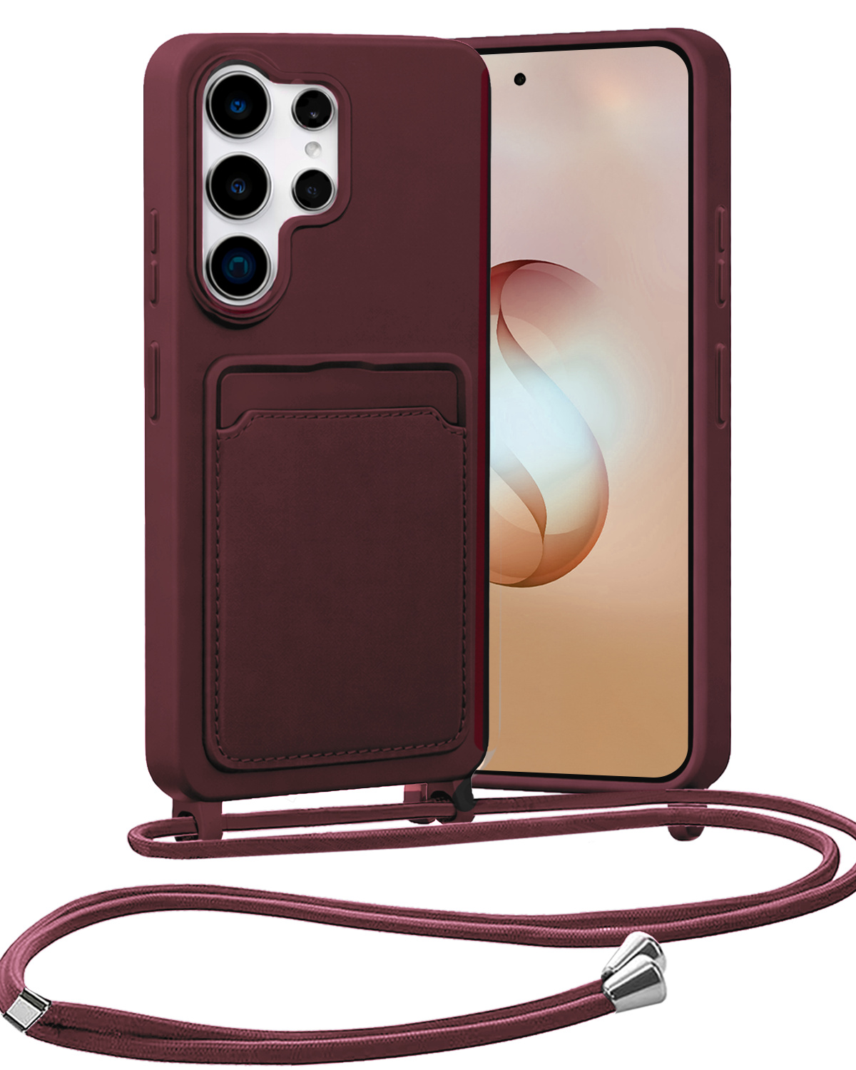 Nomfy Nomfy Samsung Galaxy S26 Ultra Hoesje Pashouder met Koord - Aubergine