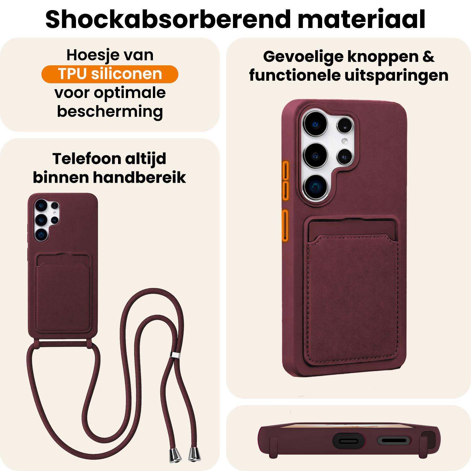 Nomfy Nomfy Samsung Galaxy S26 Ultra Hoesje Pashouder met Koord - Aubergine