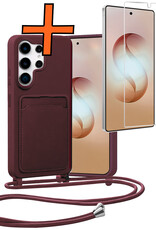 Nomfy Nomfy Samsung Galaxy S26 Ultra Hoesje Pashouder met Koord Met Screenprotector - Aubergine