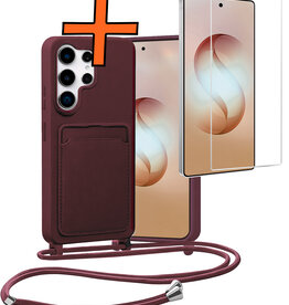 Nomfy Nomfy Samsung Galaxy S26 Ultra Hoesje Pashouder met Koord Met Screenprotector - Aubergine