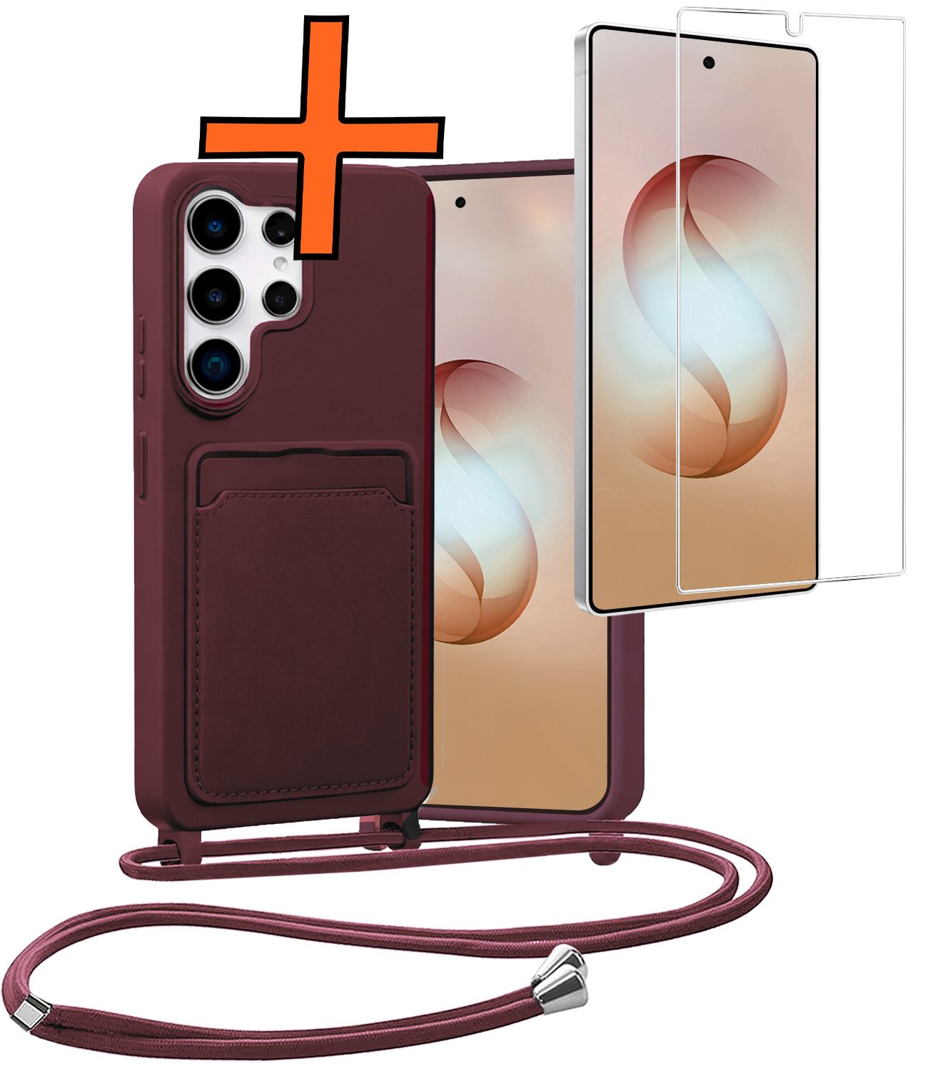 Nomfy Nomfy Samsung Galaxy S26 Ultra Hoesje Pashouder met Koord Met Screenprotector - Aubergine