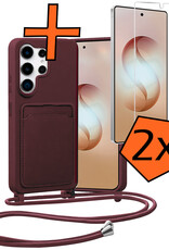 Nomfy Nomfy Samsung Galaxy S26 Ultra Hoesje Pashouder met Koord Met 2x Screenprotector - Aubergine
