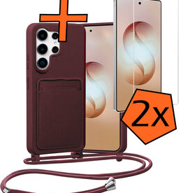 Nomfy Nomfy Samsung Galaxy S26 Ultra Hoesje Pashouder met Koord Met 2x Screenprotector - Aubergine