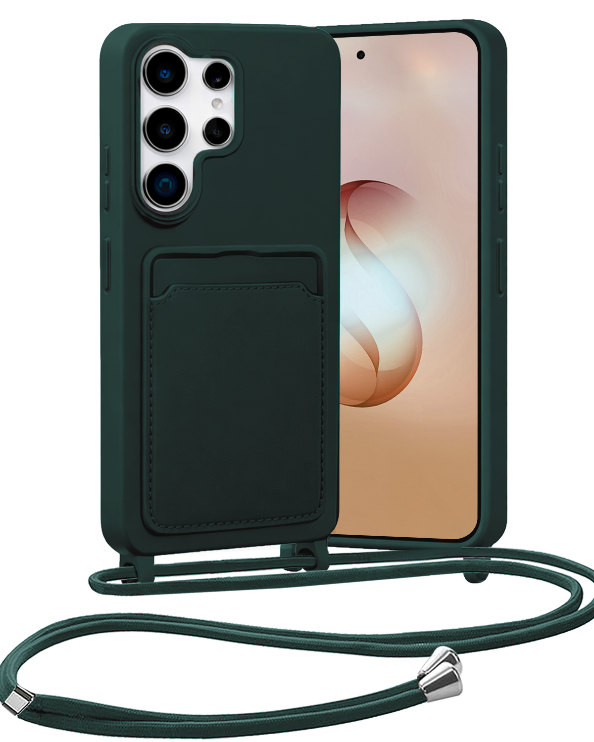 Nomfy Nomfy Samsung Galaxy S26 Ultra Hoesje Pashouder met Koord - Donkergroen