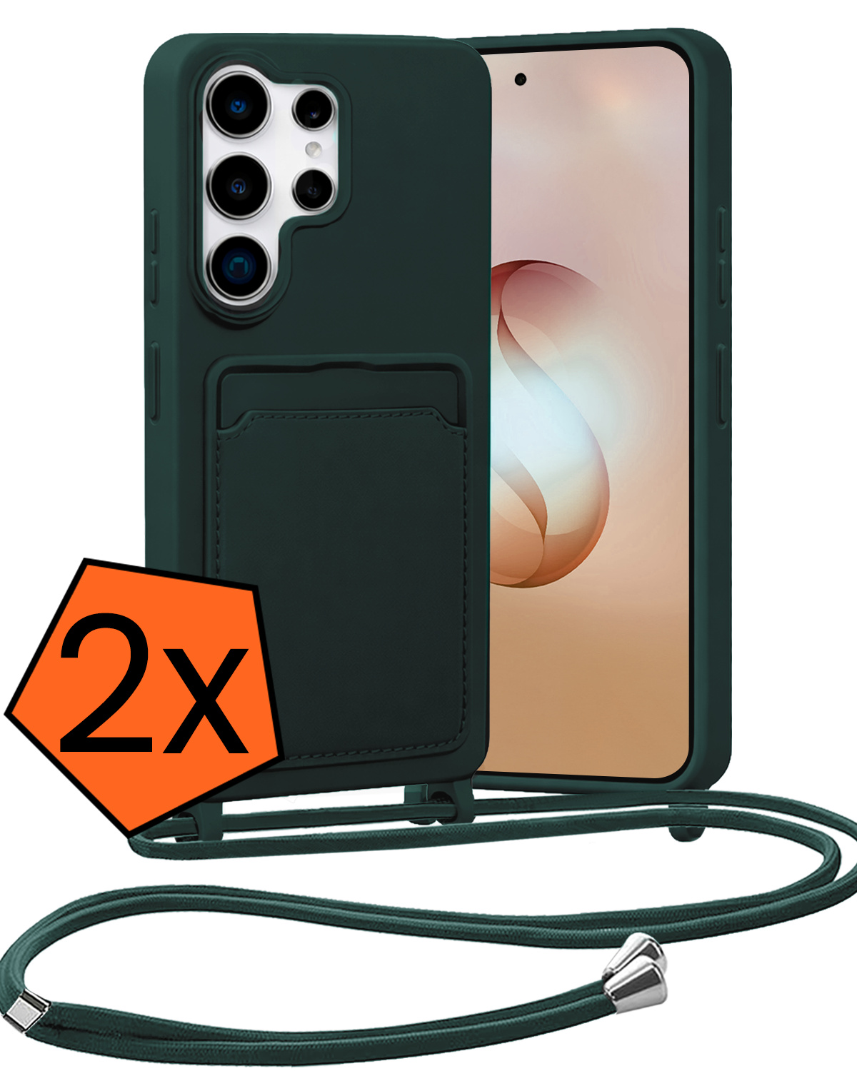 Nomfy Nomfy Samsung Galaxy S26 Ultra Hoesje Pashouder met Koord - Donkergroen - 2 PACK