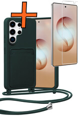 Nomfy Nomfy Samsung Galaxy S26 Ultra Hoesje Pashouder met Koord Met Screenprotector - Donkergroen