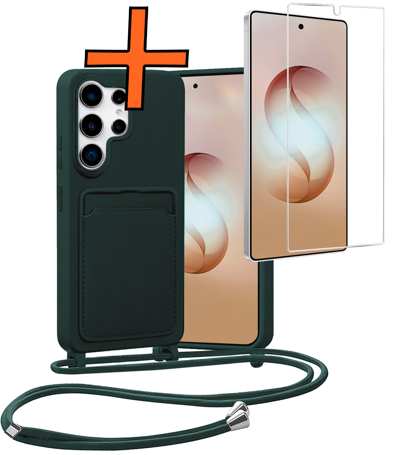 Nomfy Nomfy Samsung Galaxy S26 Ultra Hoesje Pashouder met Koord Met Screenprotector - Donkergroen