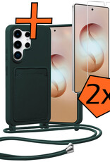 Nomfy Nomfy Samsung Galaxy S26 Ultra Hoesje Pashouder met Koord Met 2x Screenprotector - Donkergroen