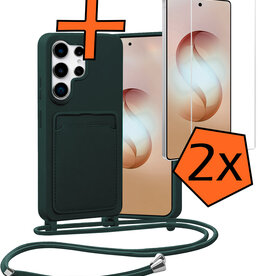 Nomfy Nomfy Samsung Galaxy S26 Ultra Hoesje Pashouder met Koord Met 2x Screenprotector - Donkergroen