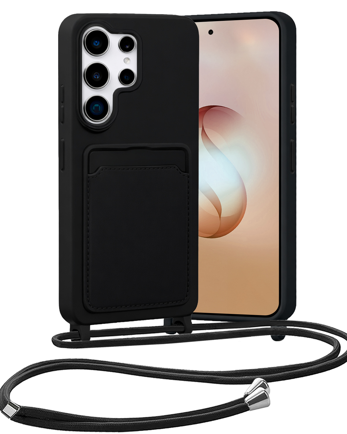 Nomfy Nomfy Samsung Galaxy S26 Ultra Hoesje Pashouder met Koord - Zwart