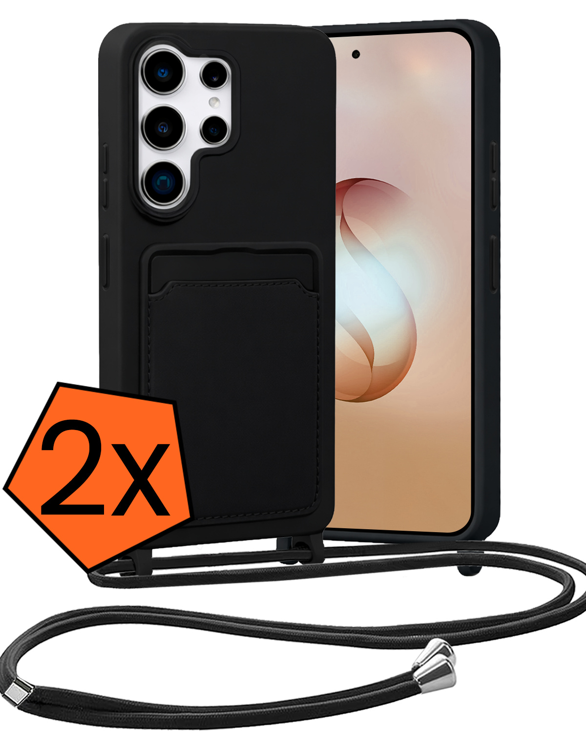 Nomfy Nomfy Samsung Galaxy S26 Ultra Hoesje Pashouder met Koord - Zwart - 2 PACK