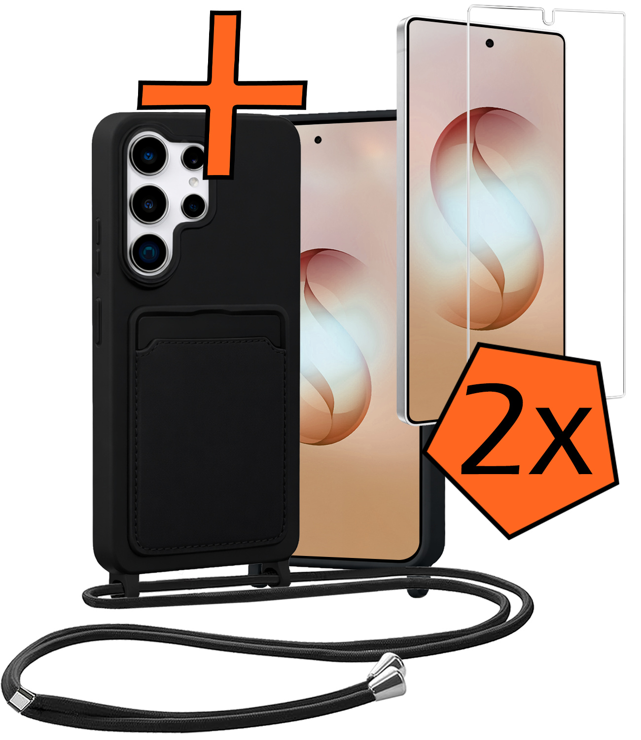 Nomfy Nomfy Samsung Galaxy S26 Ultra Hoesje Pashouder met Koord Met 2x Screenprotector - Zwart