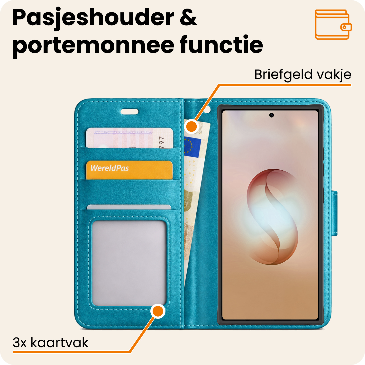 Nomfy Nomfy Samsung Galaxy S26 Ultra Hoesje Bookcase Met 2x Screenprotector - Turquoise