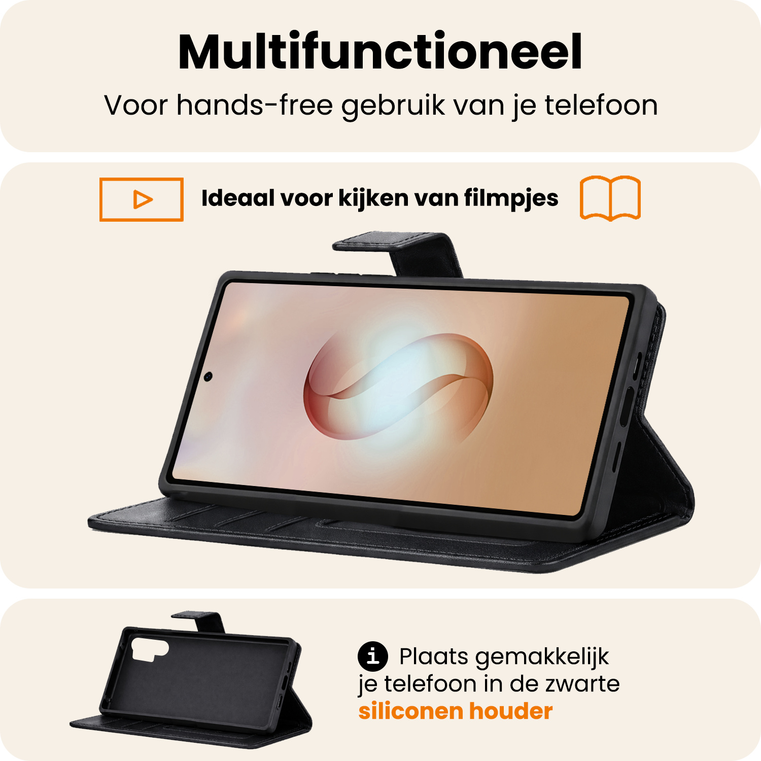 Nomfy Nomfy Samsung Galaxy S26 Ultra Hoesje Bookcase Met 2x Screenprotector - Zwart