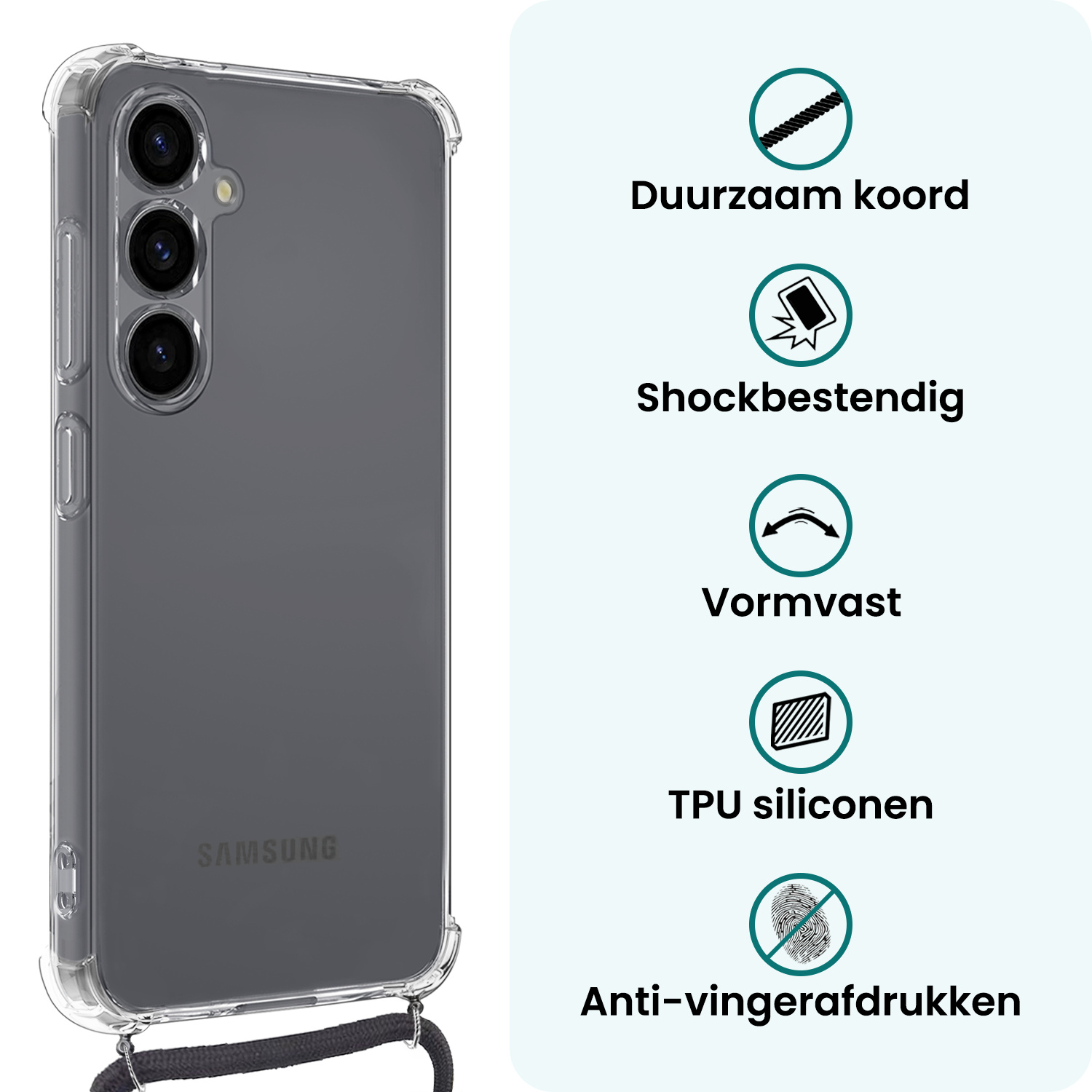 Forterra Forterra Samsung Galaxy S26 Hoesje Transparant Shockproof Met Zwart Koord