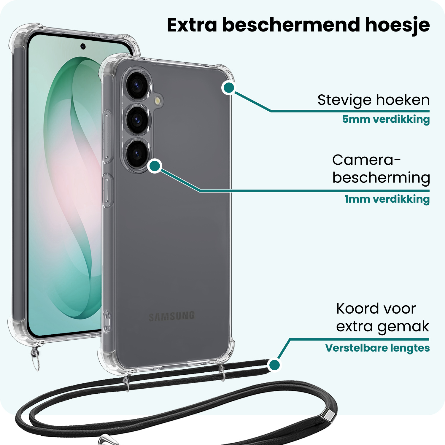 Forterra Forterra Samsung Galaxy S26 Hoesje Transparant Shockproof Met Zwart Koord