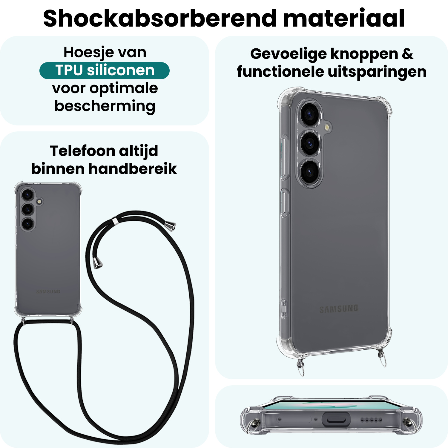 Forterra Forterra Samsung Galaxy S26 Hoesje Transparant Shockproof Met Zwart Koord