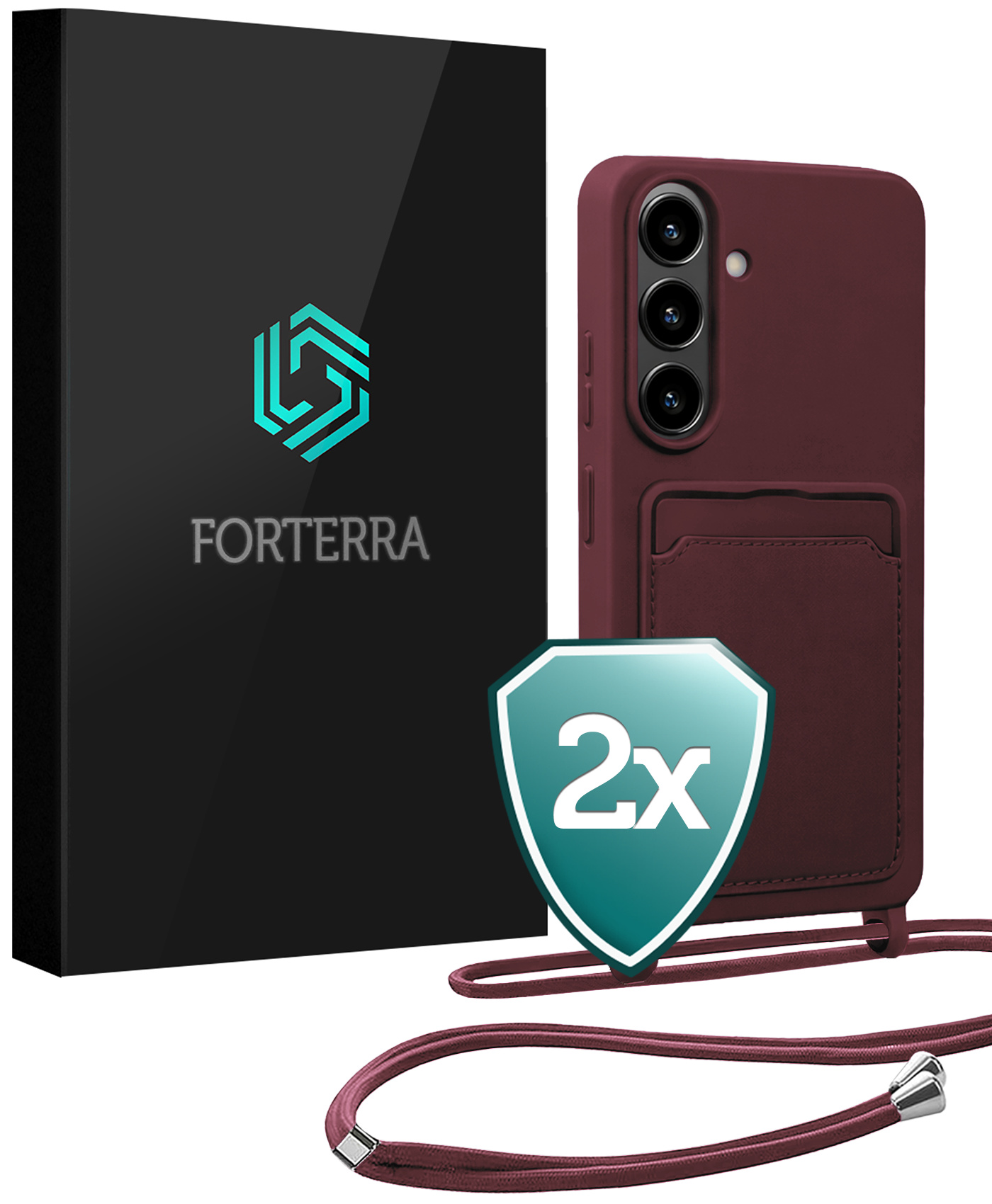 Forterra Forterra Samsung Galaxy S26 Hoesje Pashouder met Koord - Aubergine - 2 PACK