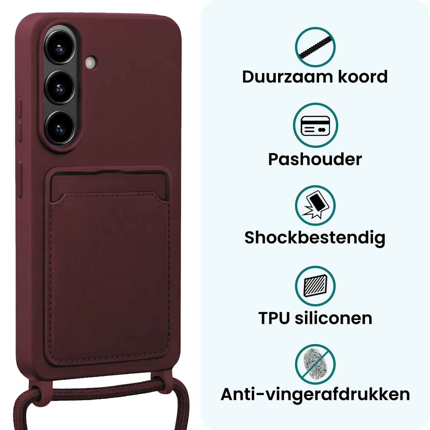 Forterra Forterra Samsung Galaxy S26 Hoesje Pashouder met Koord Met Screenprotector - Aubergine
