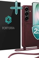Forterra Forterra Samsung Galaxy S26 Hoesje Pashouder met Koord Met 2x Screenprotector - Aubergine