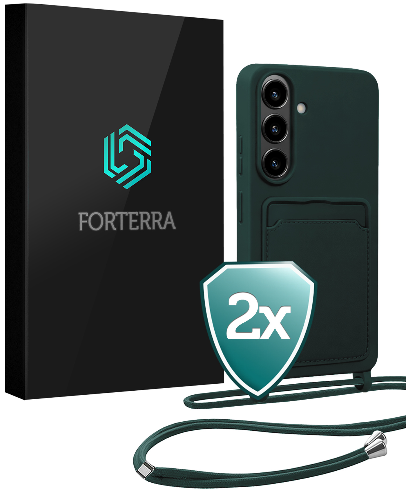 Forterra Forterra Samsung Galaxy S26 Hoesje Pashouder met Koord - Donkergroen - 2 PACK