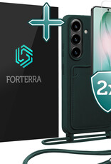 Forterra Forterra Samsung Galaxy S26 Hoesje Pashouder met Koord Met 2x Screenprotector - Donkergroen