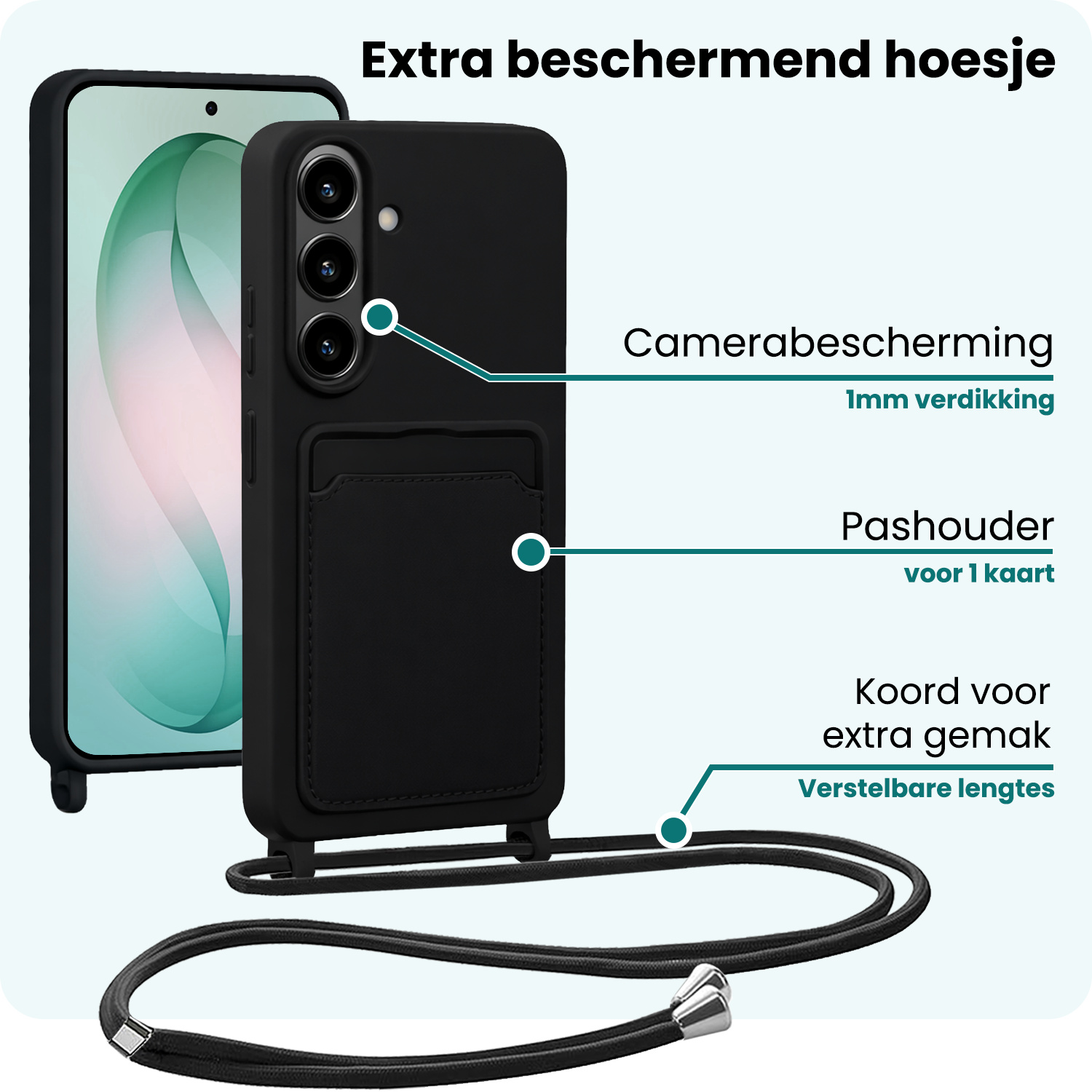 Forterra Forterra Samsung Galaxy S26 Hoesje Pashouder met Koord Met 2x Screenprotector - Zwart