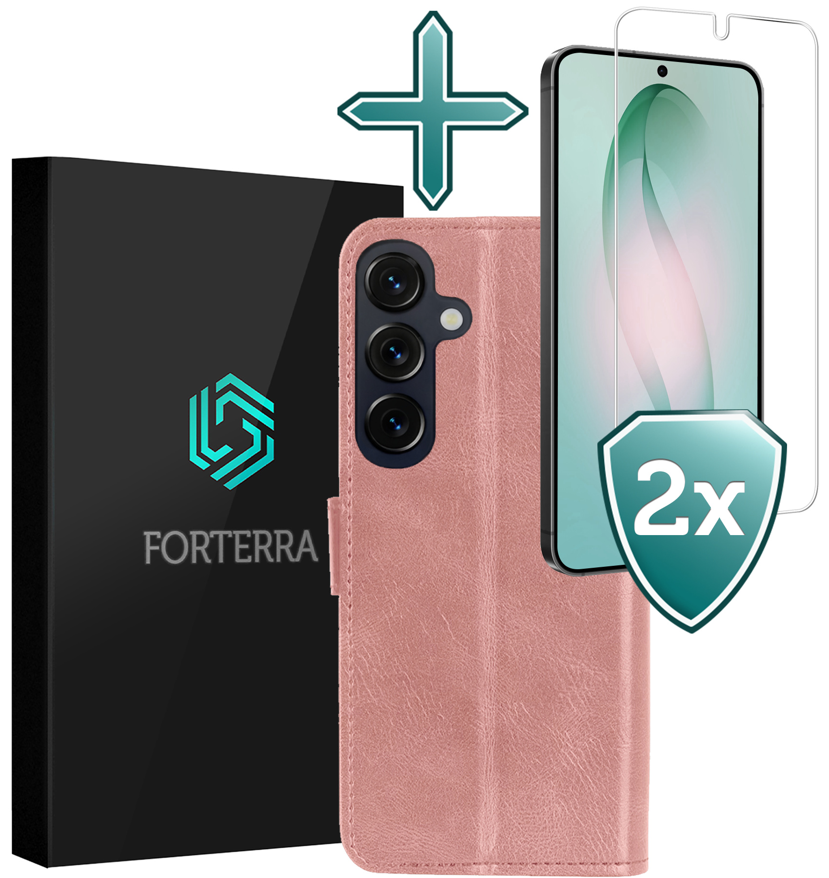 Forterra Forterra Samsung Galaxy S26 Hoesje Bookcase Met 2x Screenprotector - Rose Goud