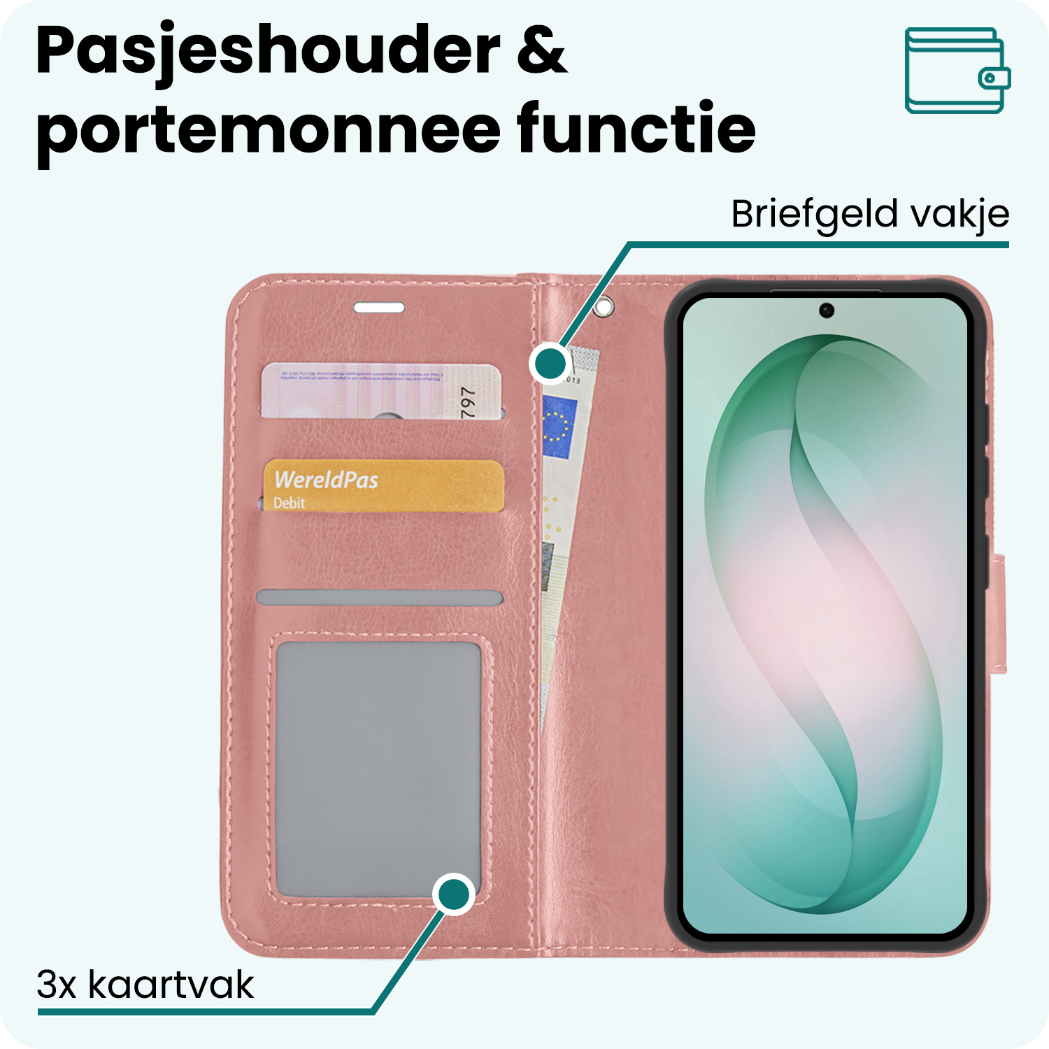 Forterra Forterra Samsung Galaxy S26 Hoesje Bookcase Met 2x Screenprotector - Rose Goud