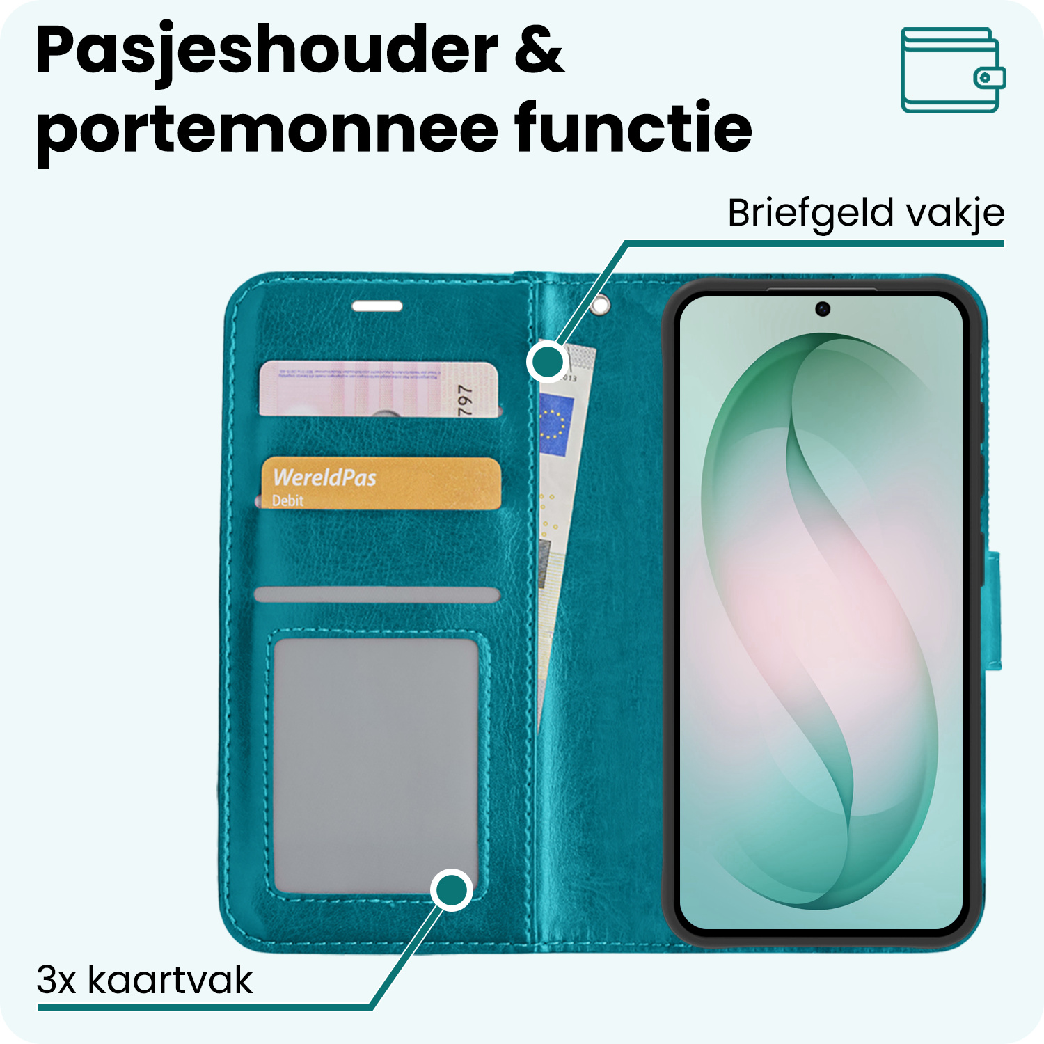 Forterra Forterra Samsung Galaxy S26 Hoesje Bookcase Met 2x Screenprotector - Turquoise