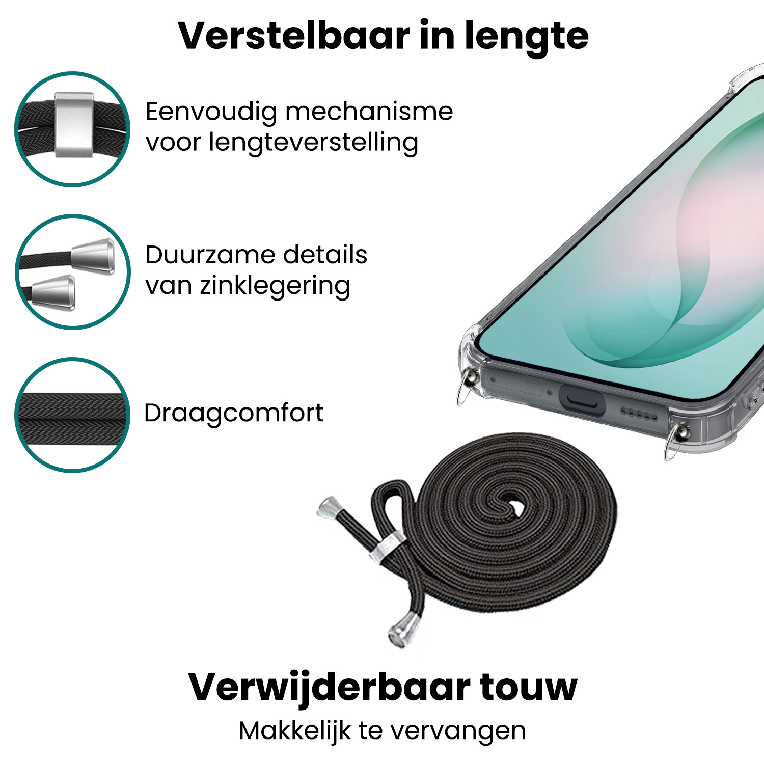 Forterra Forterra Samsung Galaxy S26 Plus Hoesje Transparant Shockproof Met Zwart Koord