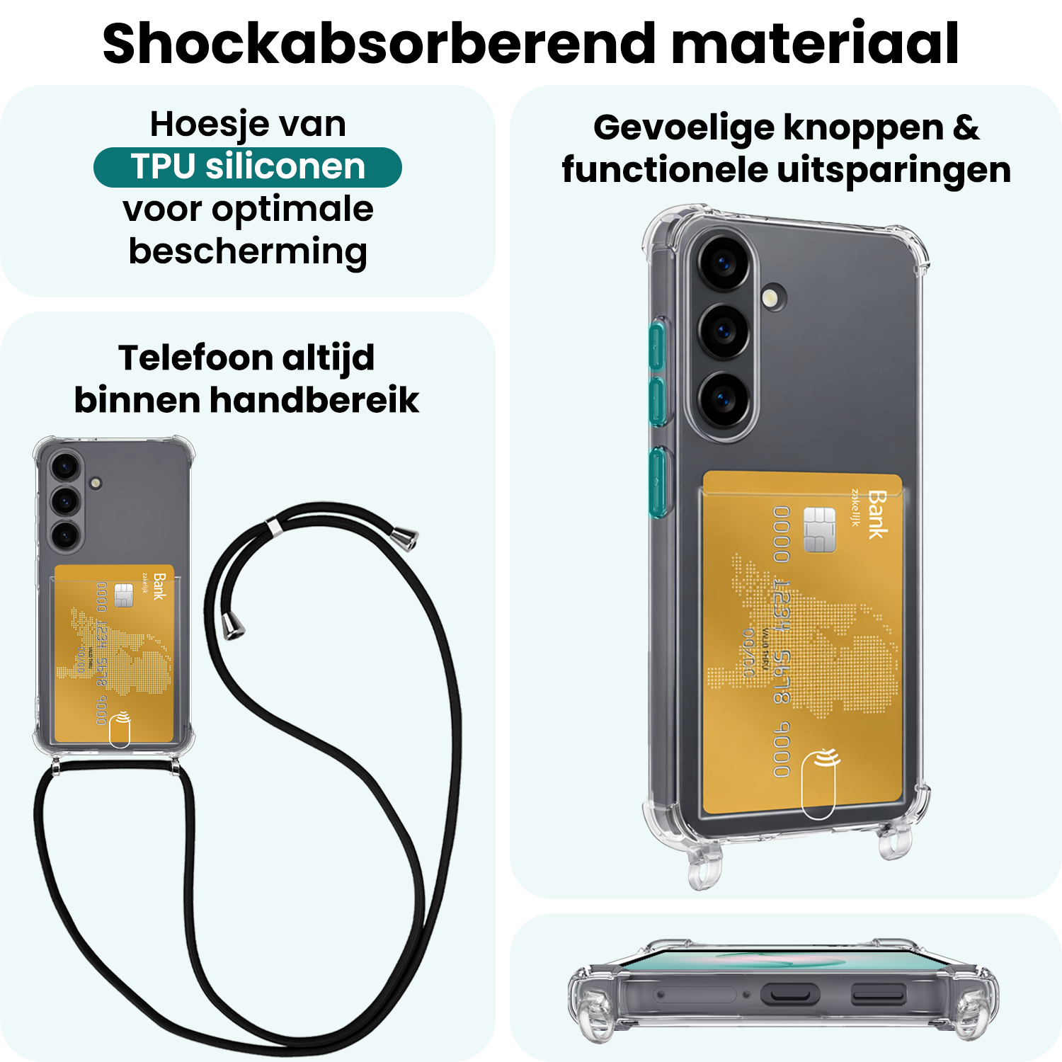 Forterra Forterra Samsung Galaxy S26 Plus Hoesje Pashouder met Koord Met Screenprotector