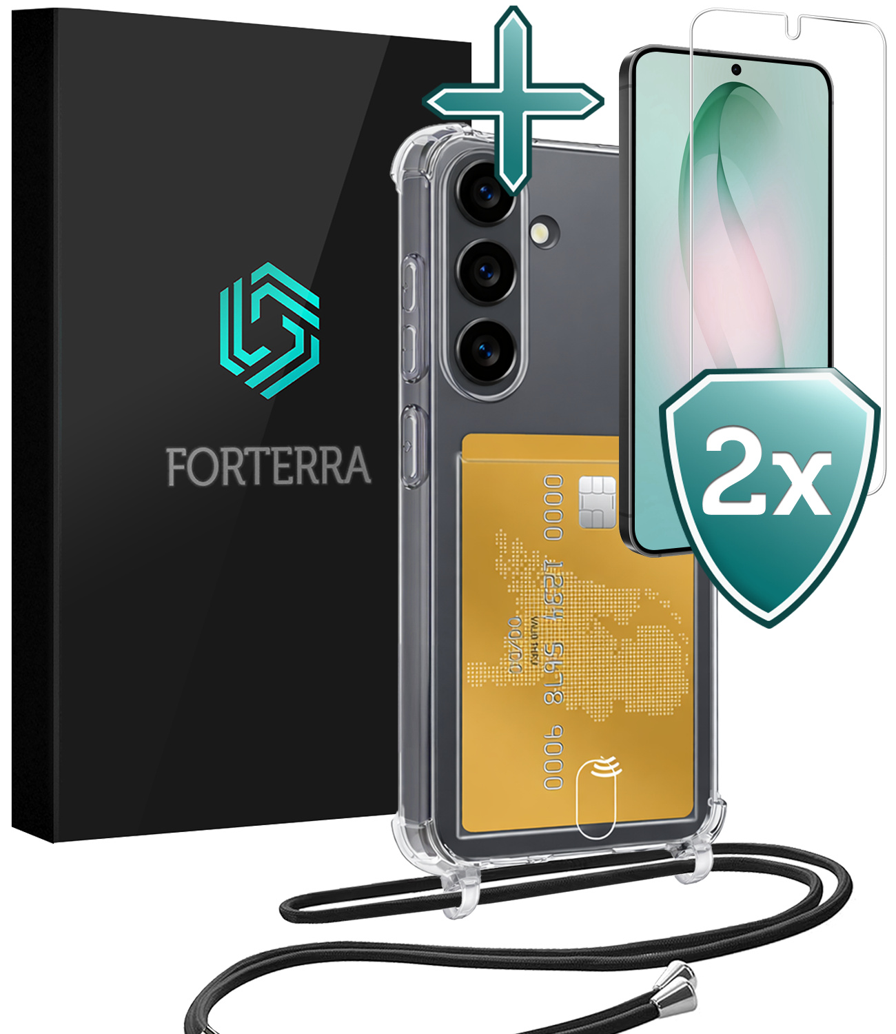 Forterra Forterra Samsung Galaxy S26 Plus Hoesje Pashouder met Koord Met 2x Screenprotector